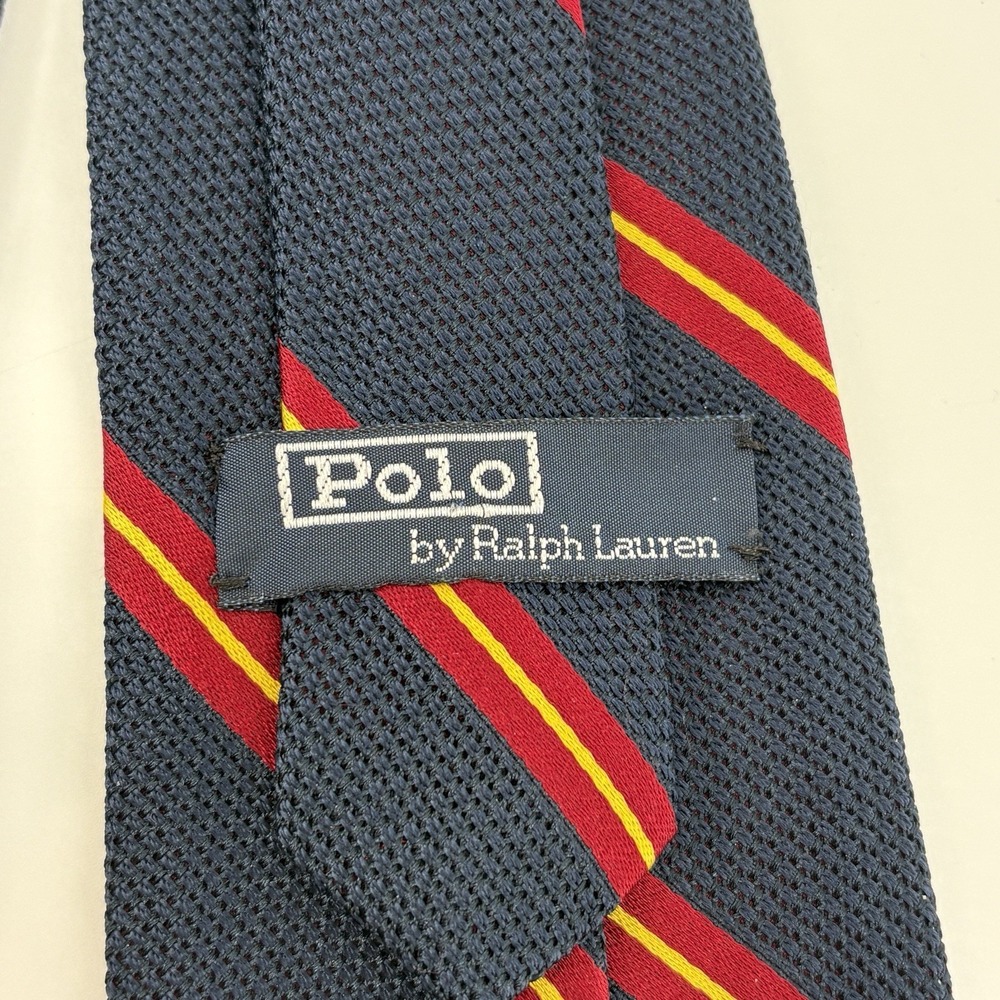 Vintage Polo Ralph Lauren Silk Grenadine Repp Stripe Tie Navy Red Gold USA 57" - Picture 4 of 11